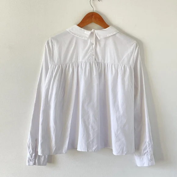 Pre-Loved Zara White Blouse with Intricate Embellishment Design Brooch UK Size M - Picture 5 of 13